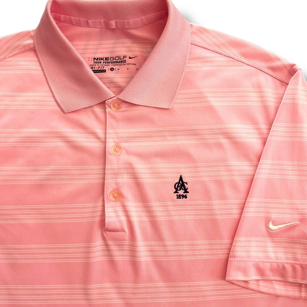Nike Golf Polo Shirt Mens Medium Pink Striped Dri-FIT Arcola Country Club AGC